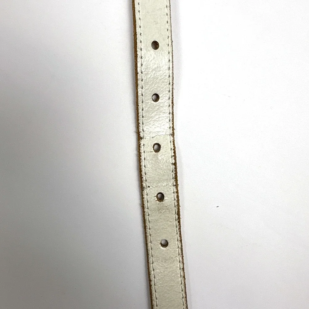 VTG Fossil Leather Belt Womens 38 XL White Silver Overlays Floral Butterfly West